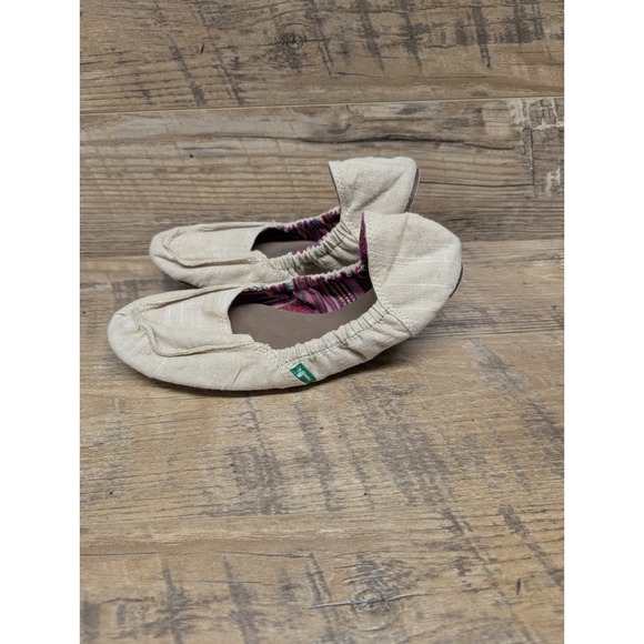 Sanuk Trippy Toes Ballet Flats Women's Size 9 Tan Fabric Foldable Travel Shoes - Picture 2 of 12